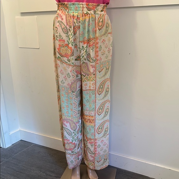 Pink and Orange Wide Leg Pants with Elastic Waistband - Picture 1 of 8